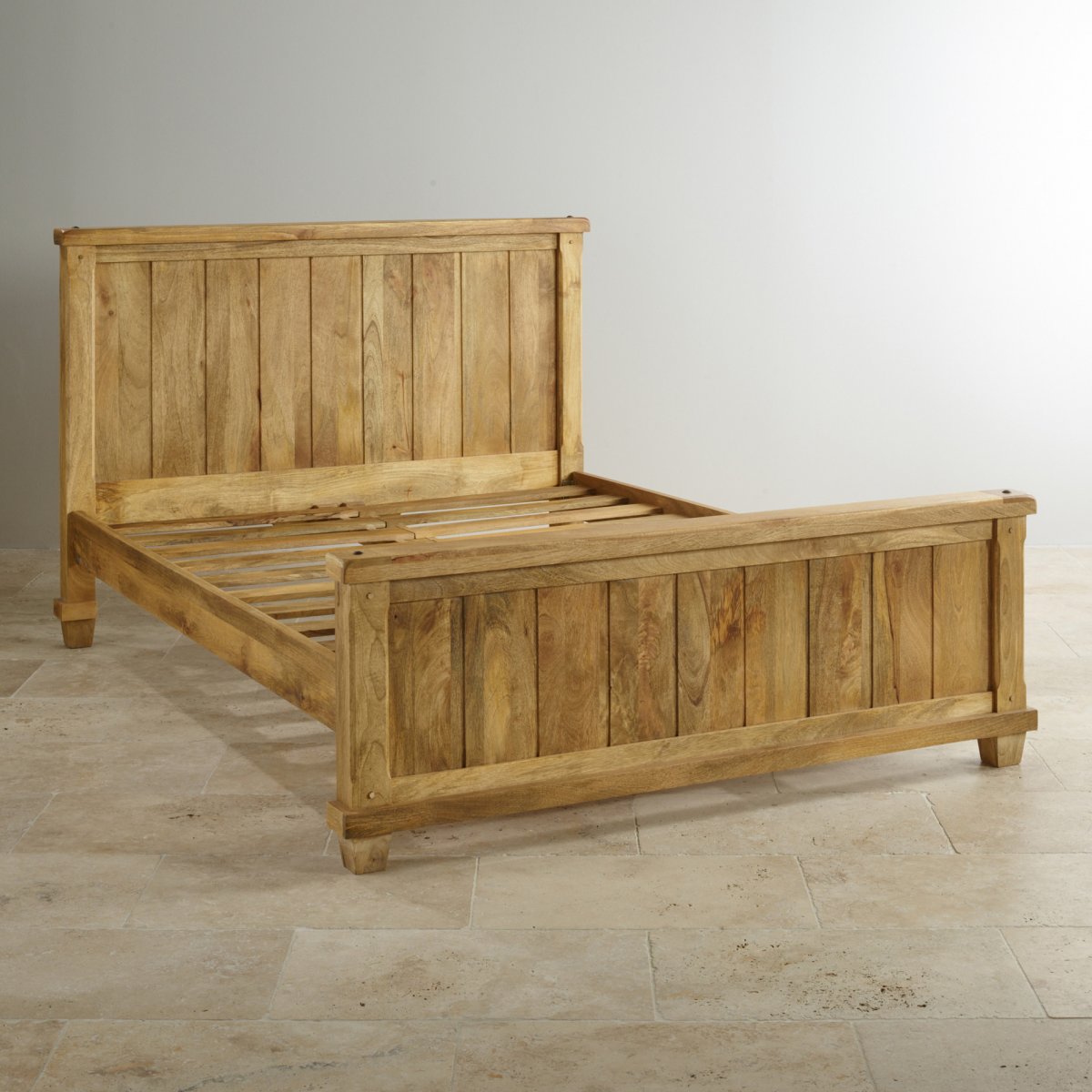 Baku Light Double Bed in Natural Solid Mango Oak Furniture Land