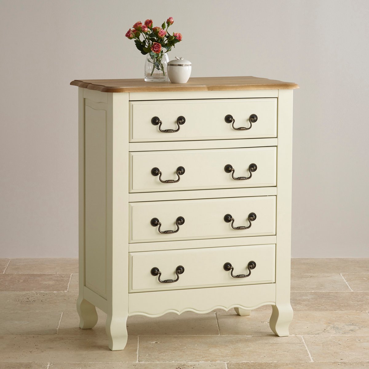Bella 4 Drawer Painted Chest in Brushed Oak Oak Furniture Land
