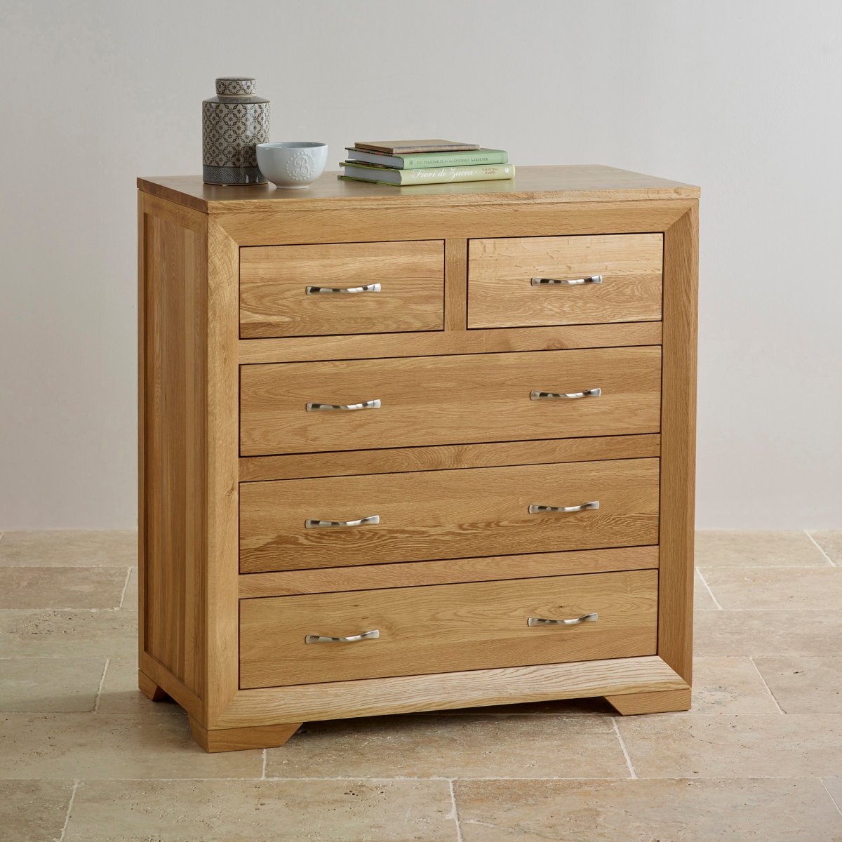 Bevel 5 Drawer Chest in Natural Solid Oak Oak Furniture Land