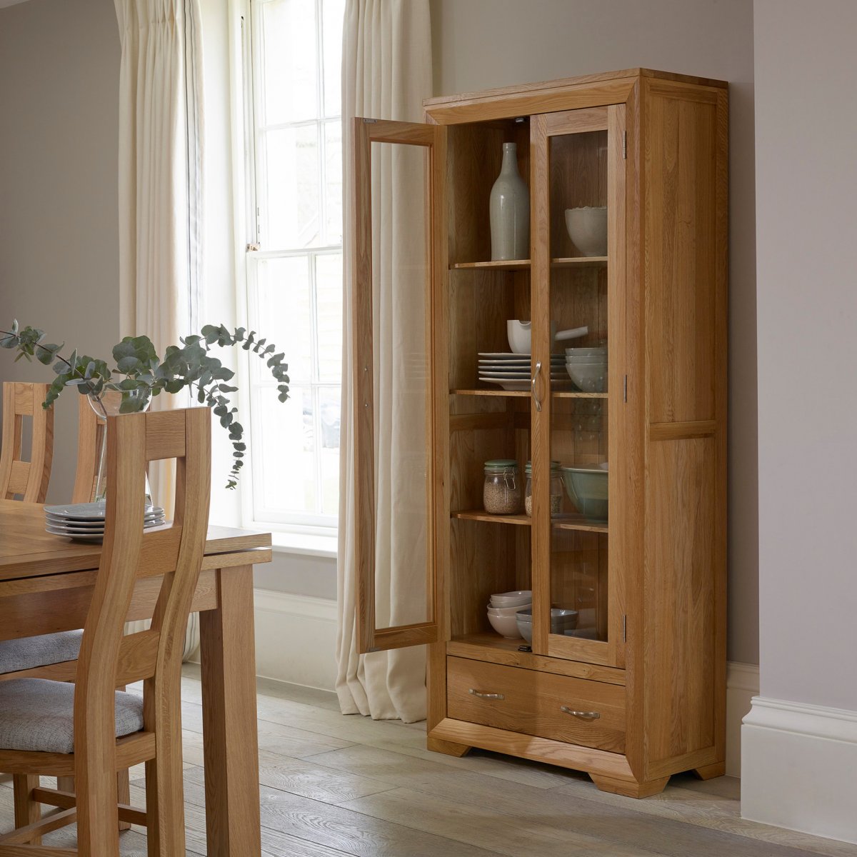 Bevel Glazed Display in Solid Oak Oak Furniture Land