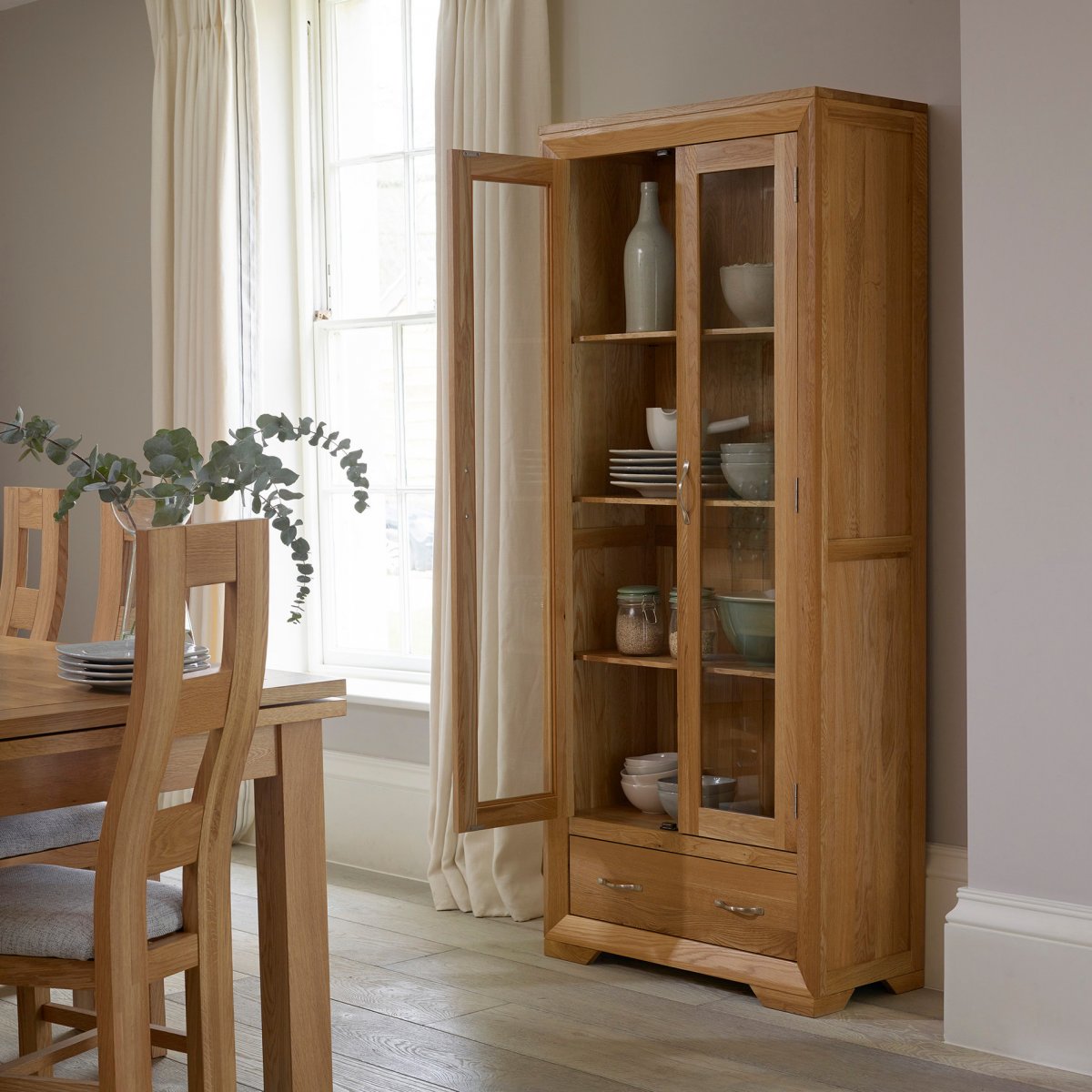 Bevel Glazed Display Cabinet in Solid Oak | Oak Furniture Land