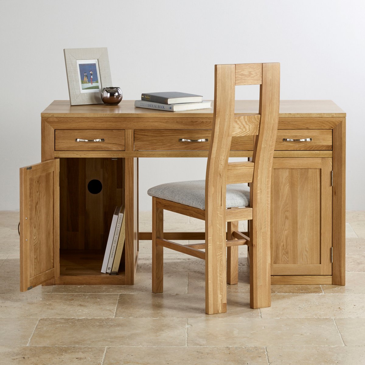 Bevel Natural Solid Oak Computer Desk Oak Furniture Land