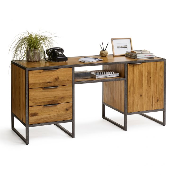 Brooklyn Metal Computer Desk Industrial Desk Oak Furniture Land