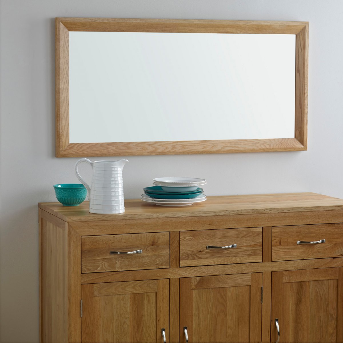 Bevel Natural Solid Oak Wall Mirror by Oak Furniture Land