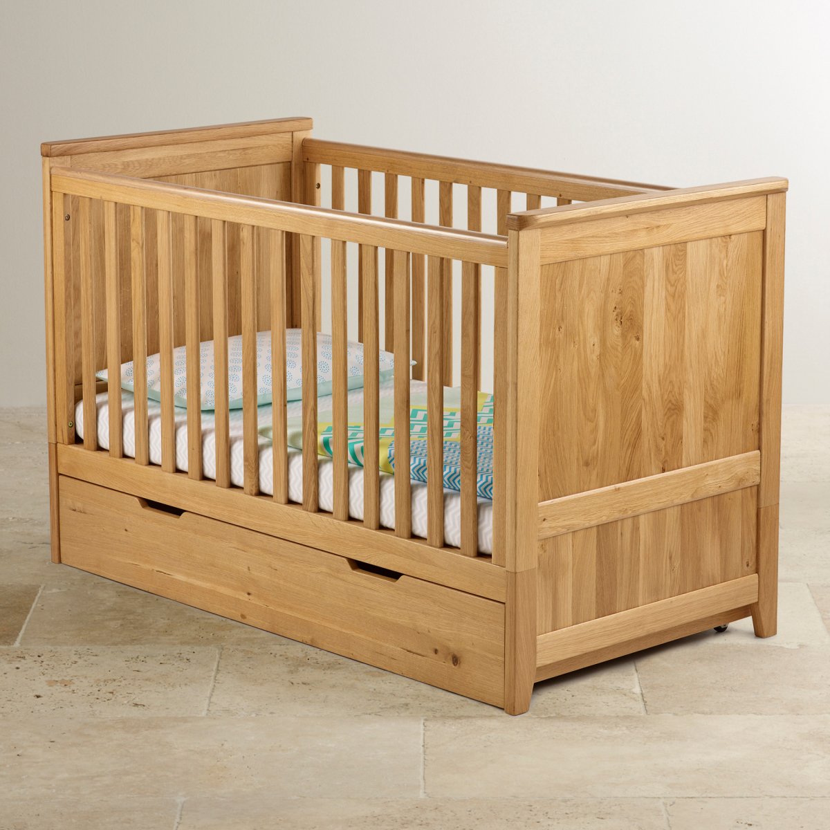 Bevel 3 in 1 Cot Bed in Natural Solid Oak Oak Furniture Land