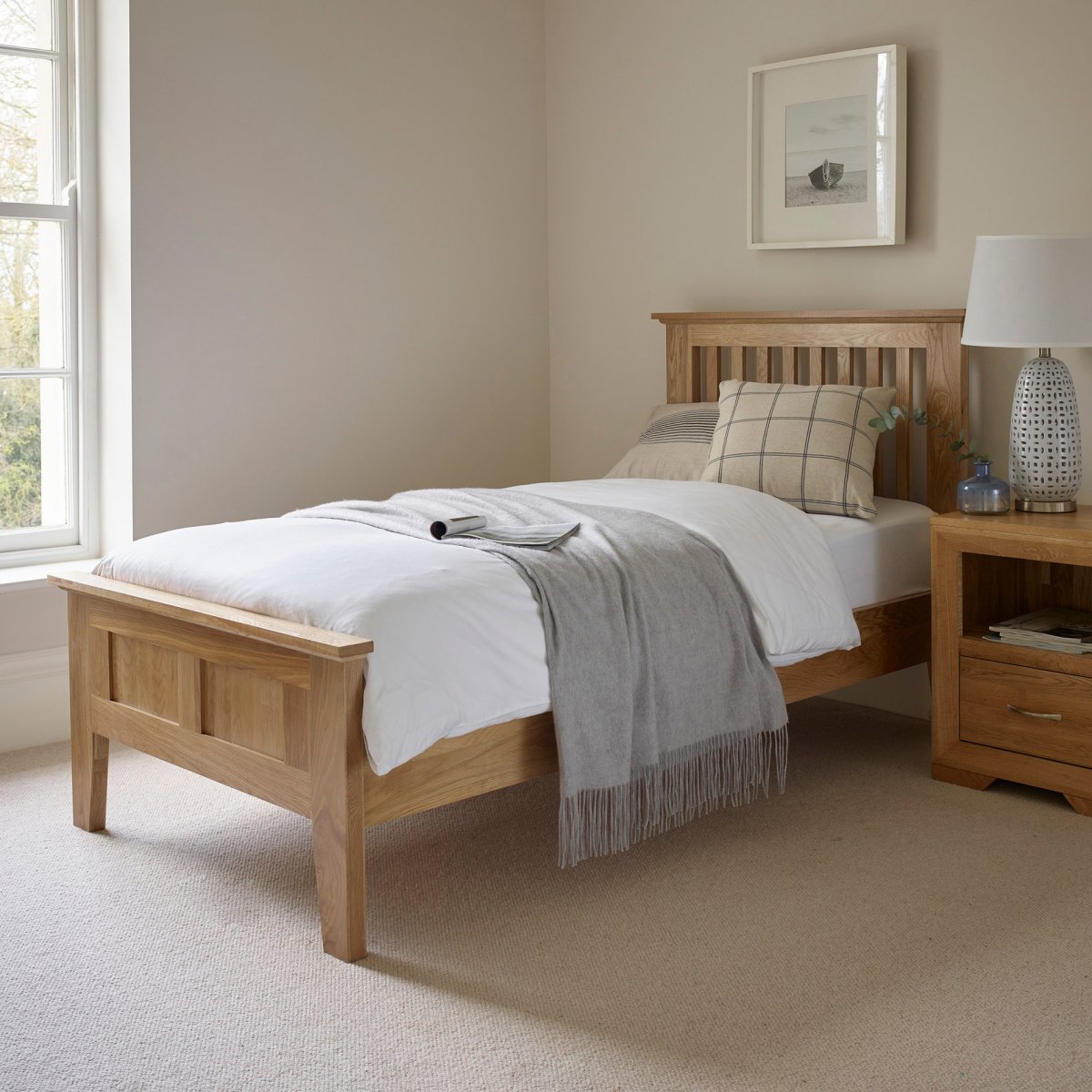 Bevel Single  Bed  in Natural Solid Oak Oak Furniture Land
