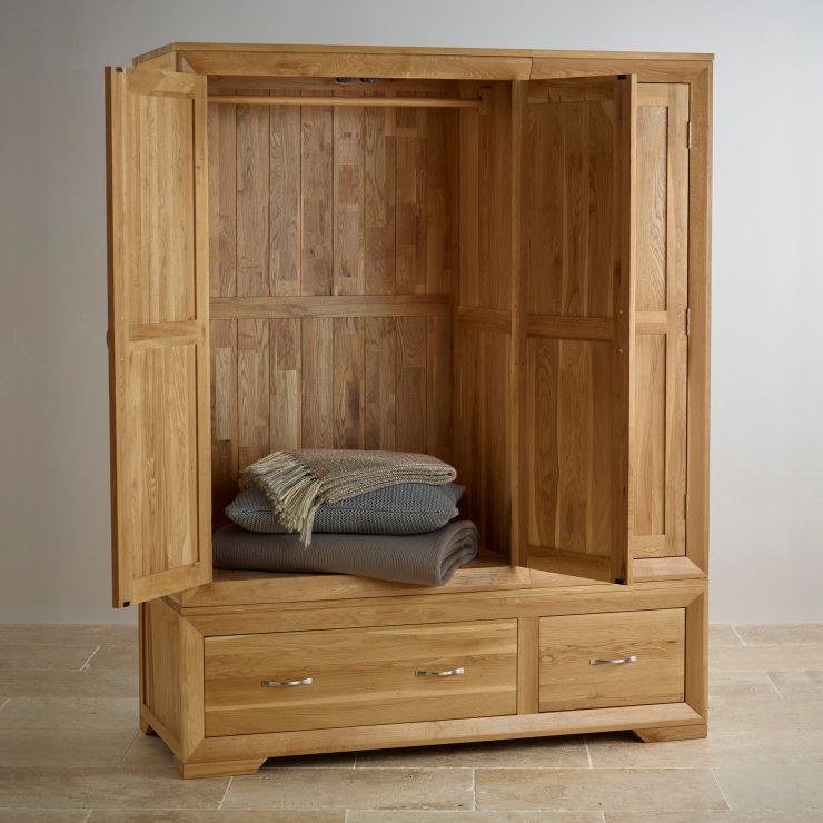 Bevel Natural Solid Oak Triple Wardrobe by Oak Furniture Land
