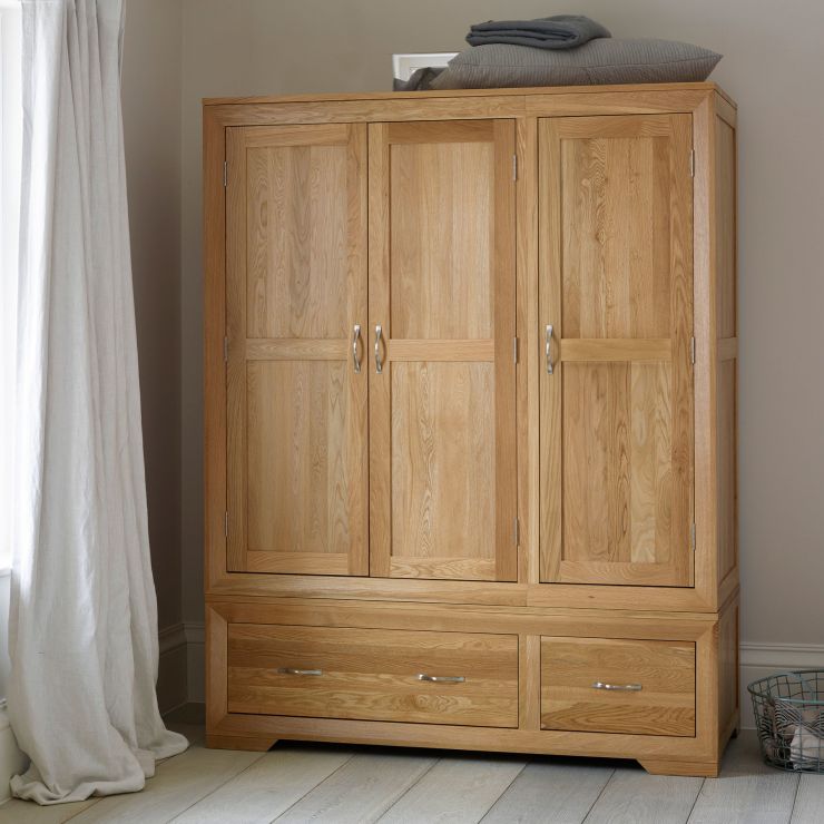 Bevel Natural Solid Oak Triple Wardrobe by Oak Furniture Land