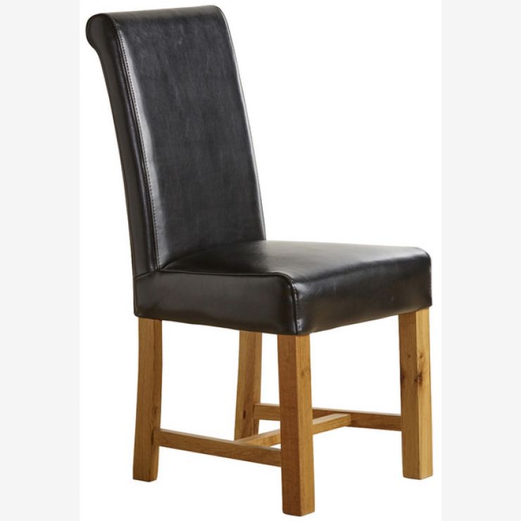 Black Leather Dining Chair with Braced Oak Legs Dining Room