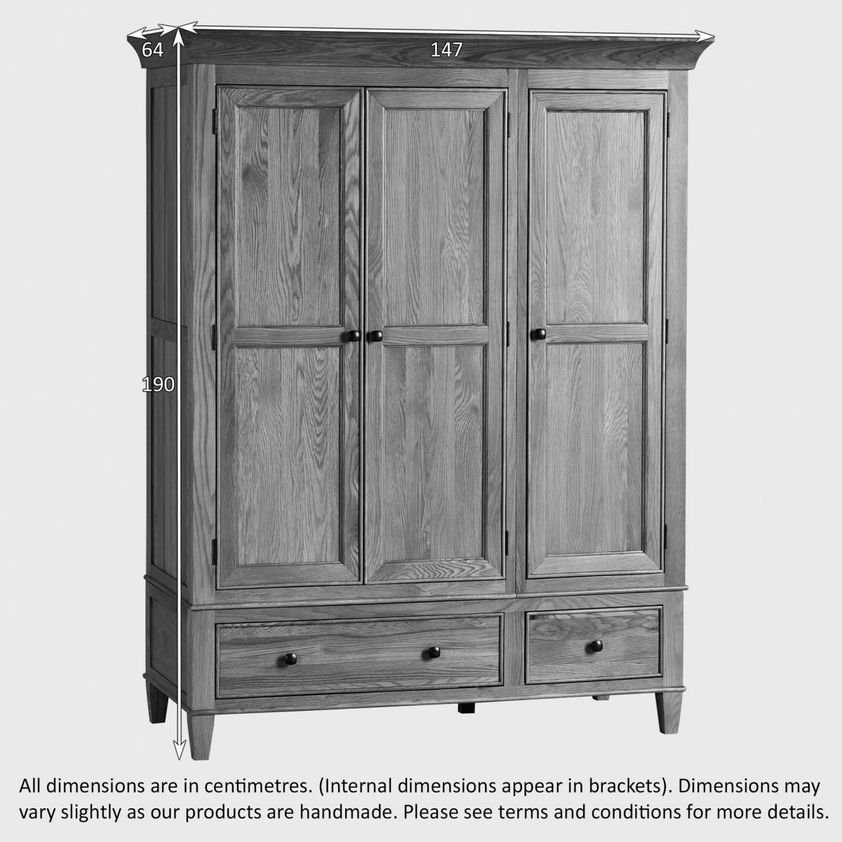 Classic Triple Wardrobe in Natural Solid Oak Oak Furniture Land