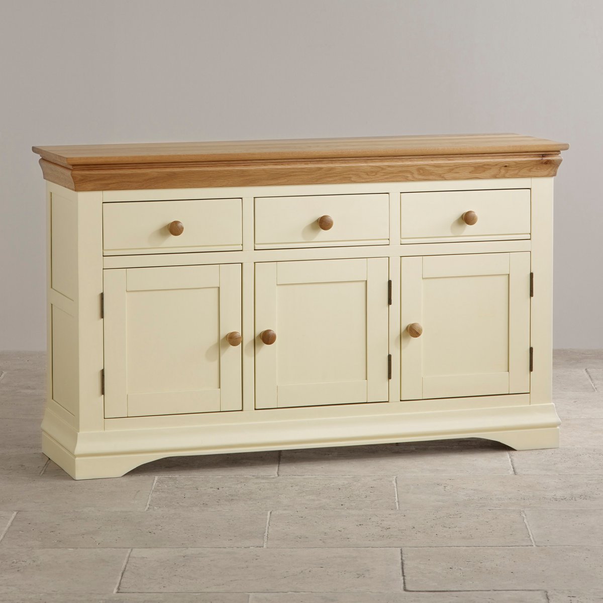 Country Cottage Natural Oak Large Sideboard Cream Painted