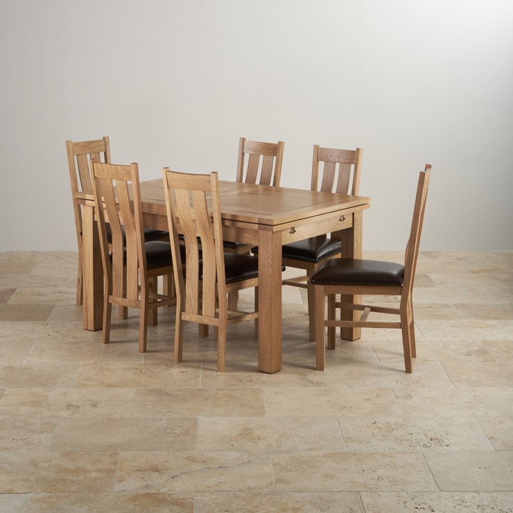 Dorset Dining Set in Oak Extending Table + 6 Leather Chairs