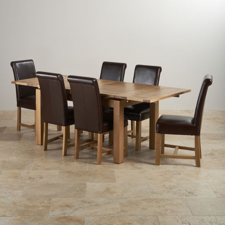 Dorset Extending Dining Set in Oak Table + 6 Leather Chairs