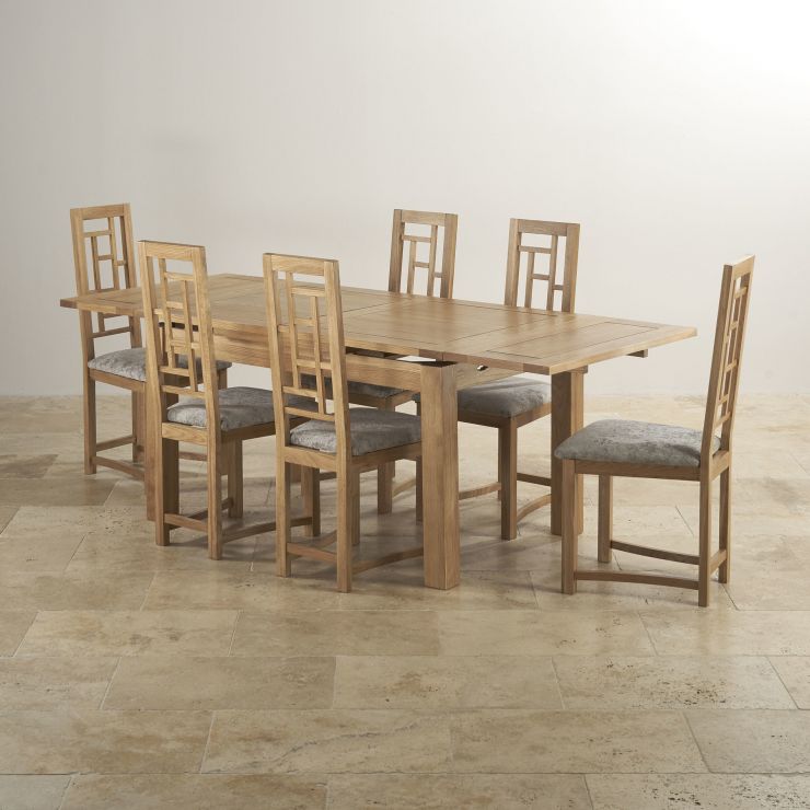 Dorset Dining Table Set Natural Oak & 6 Truffle Fabric Chairs