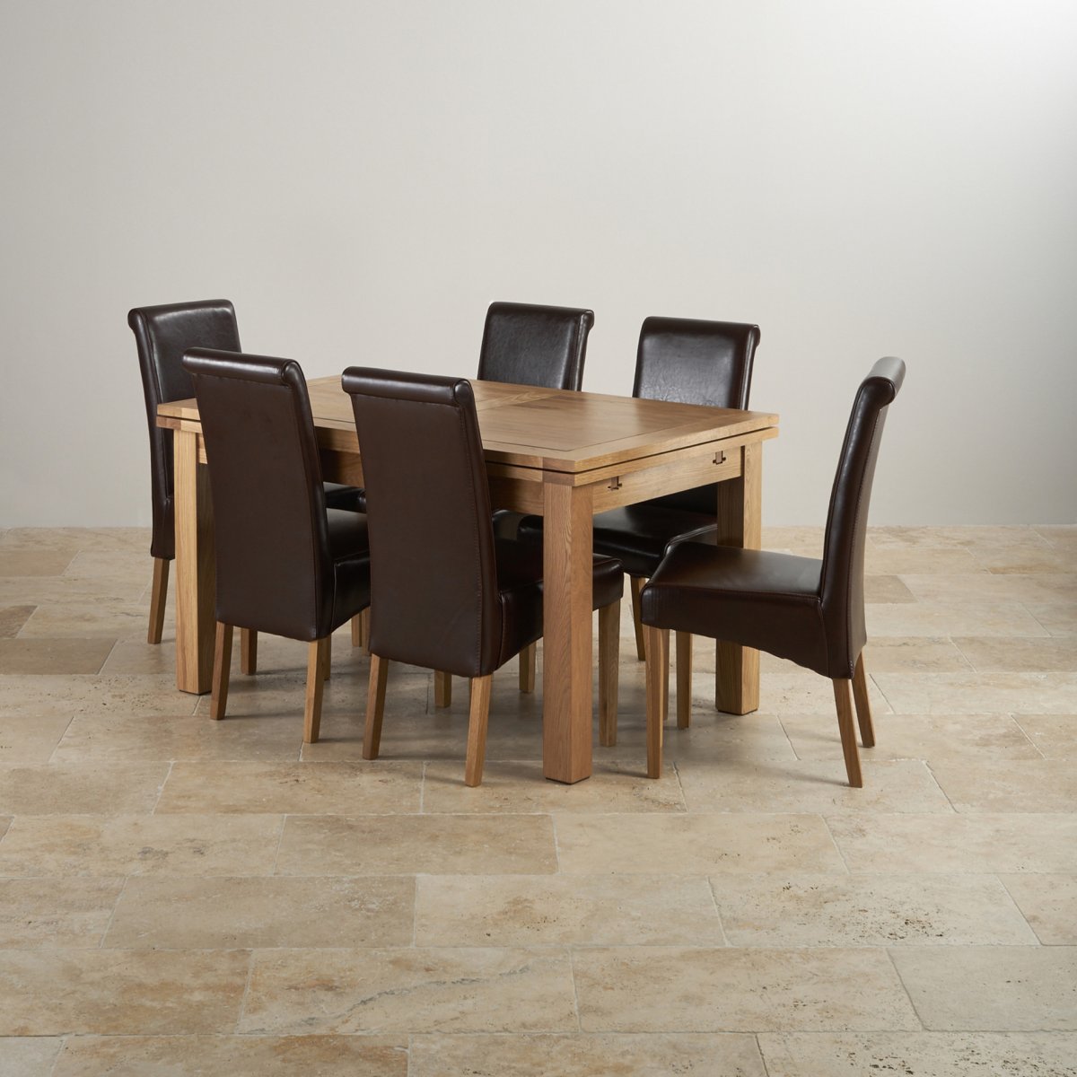 Dorset Oak 4ft 7" Dining Table with 6 Brown Chairs