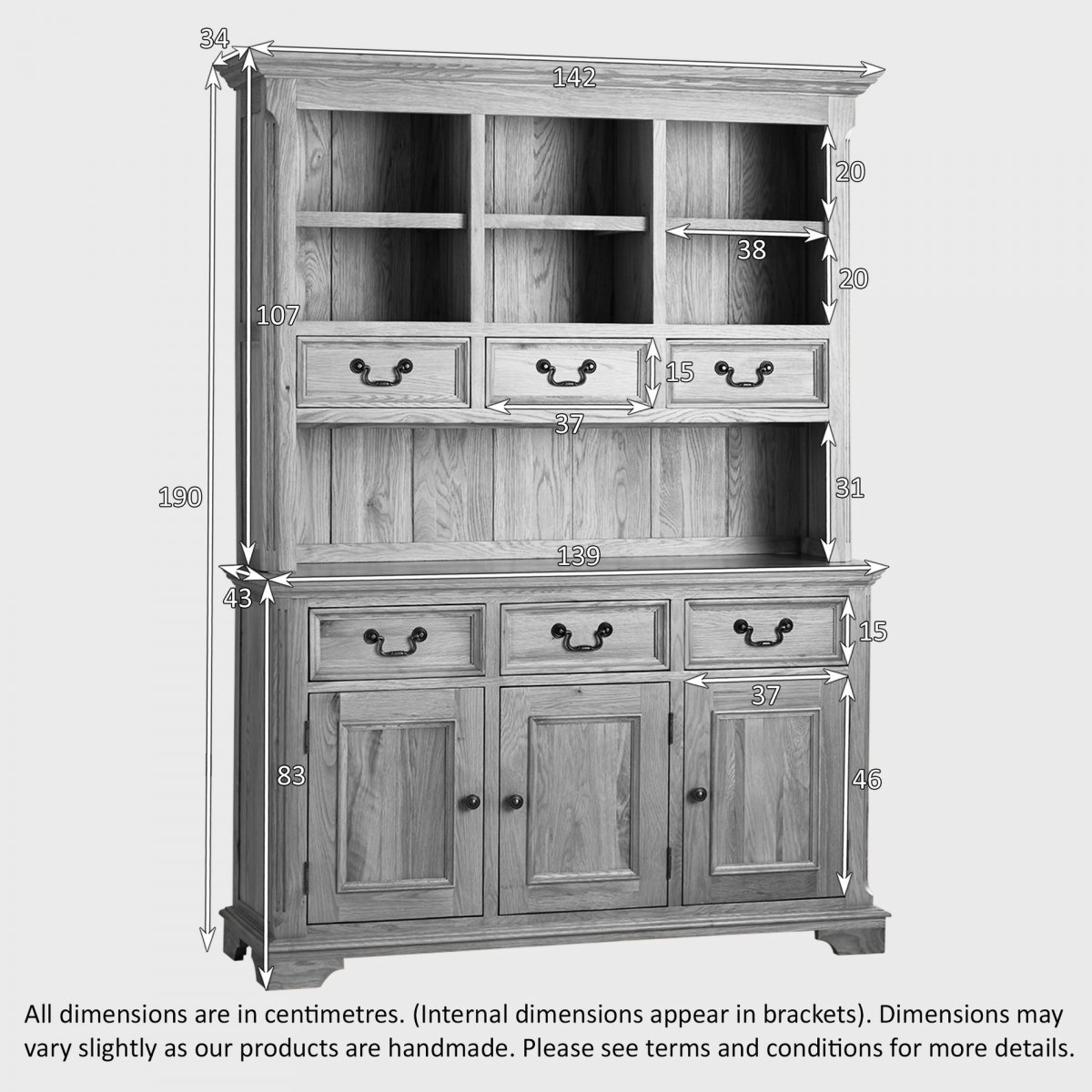 Edinburgh Natural Solid Oak Large Dresser by Oak Furniture Land