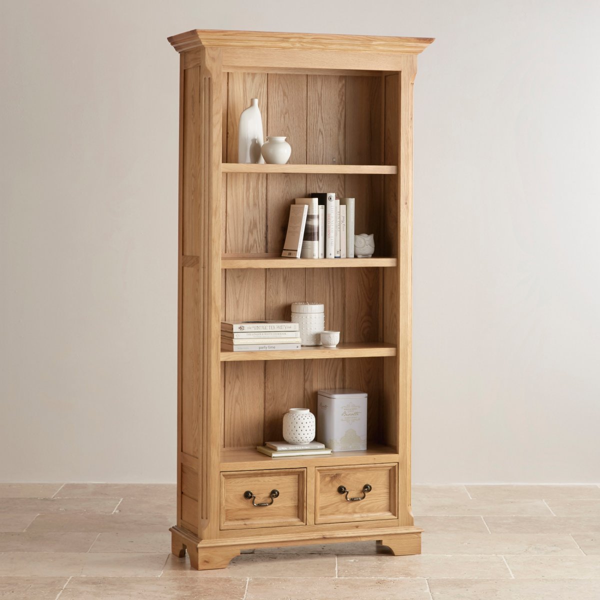 Edinburgh Tall Bookcase in Natural Solid Oak Oak Furniture Land