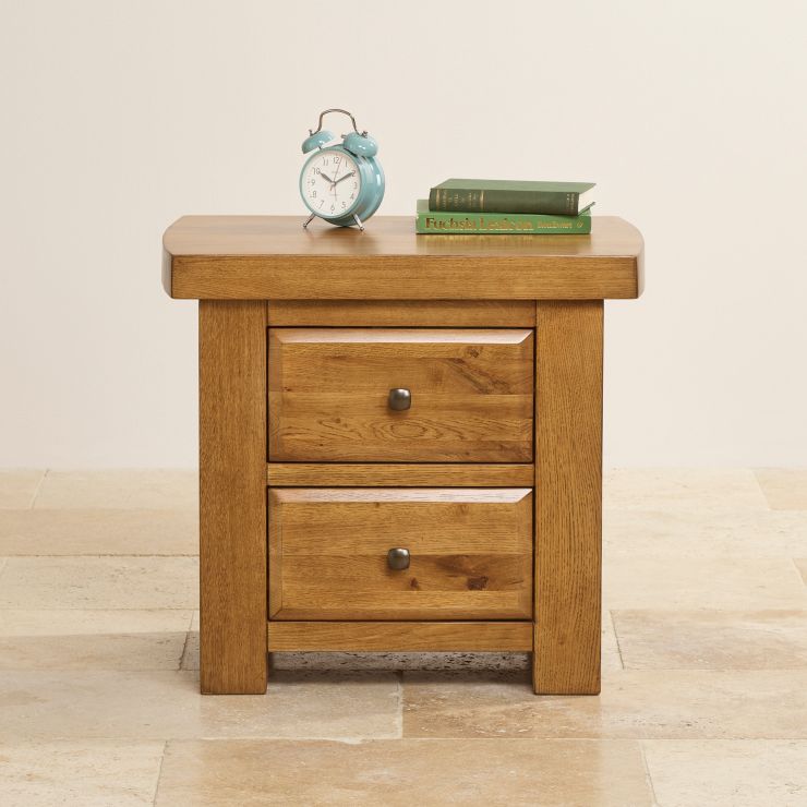 Hercules Bedside Table in Rustic Oak 2 Drawers Oak Furnitureland
