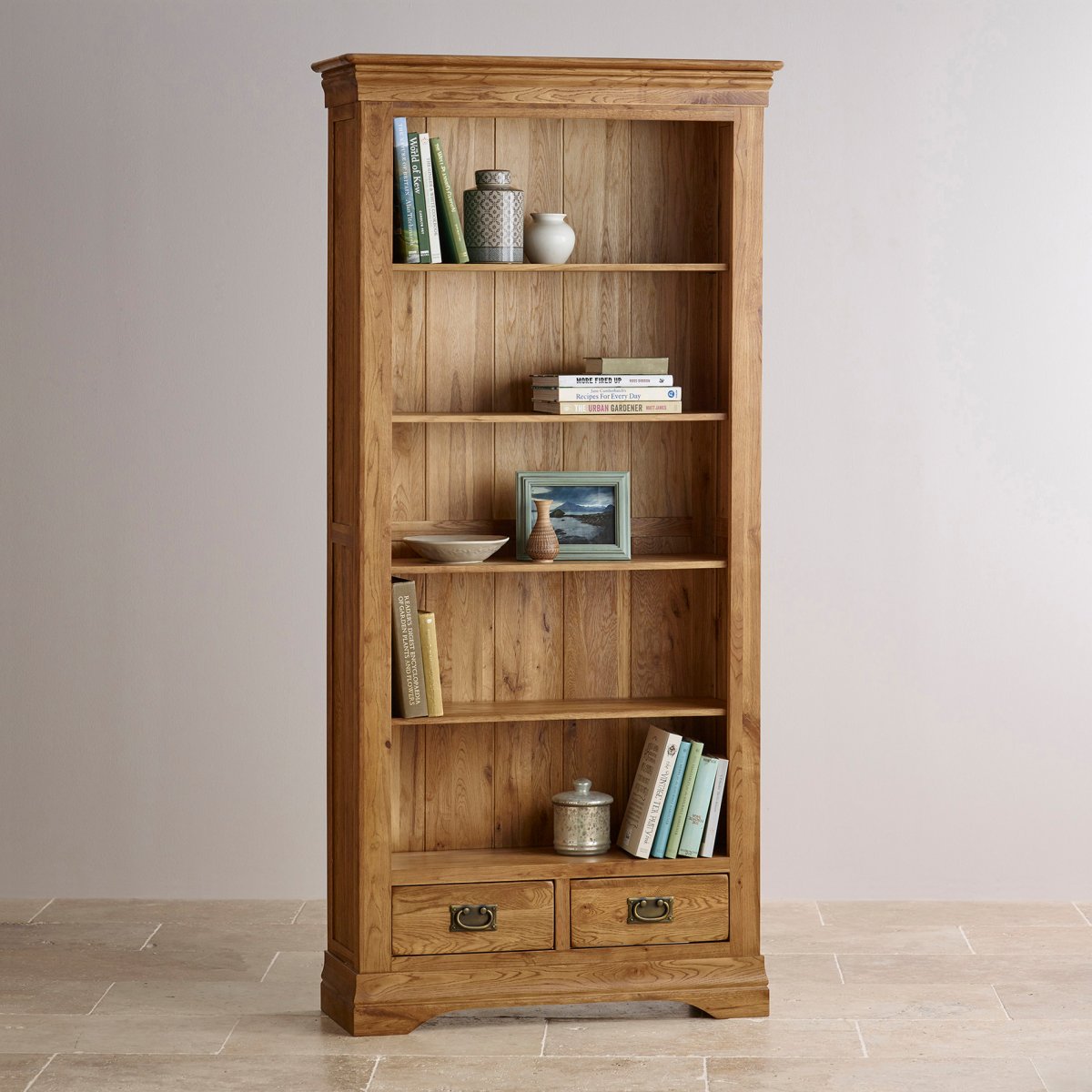 French Farmhouse Tall Bookcase | Solid Oak | Oak Furniture Land