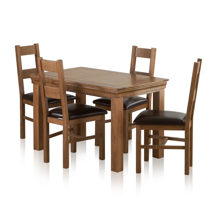 French Farmhouse Dining Set in Oak: 4ft Table + 4 Leather ...