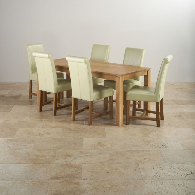 Galway Dining Set in Natural Oak 6ft Table + 6 Cream Leather Chairs