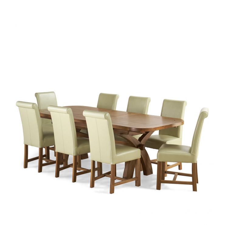 Hercules Oak Extendable Dining Table and 8 Cream Leather Chairs
