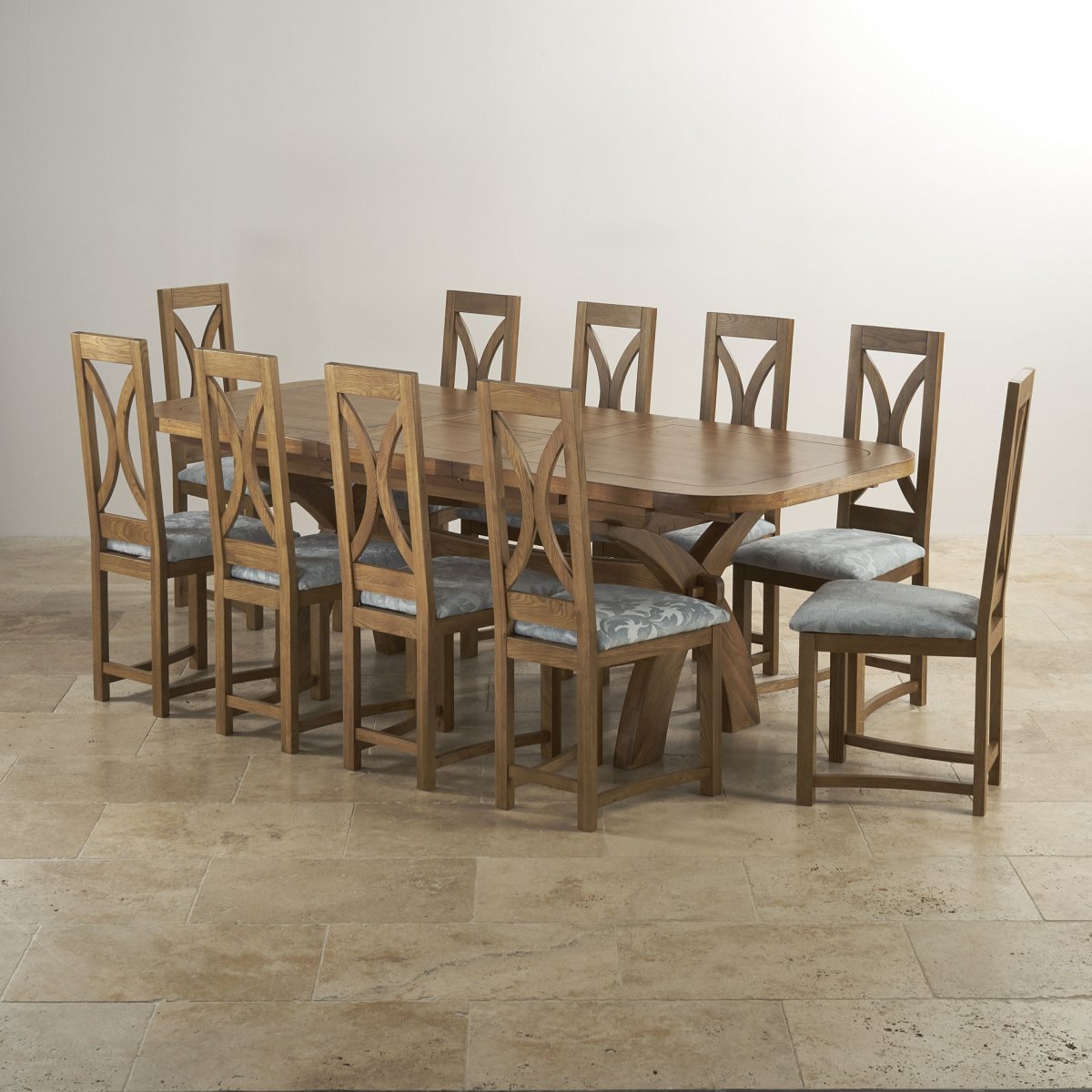 Hercules Dining Table Set | Rustic Oak | 10 Loop Back Chairs