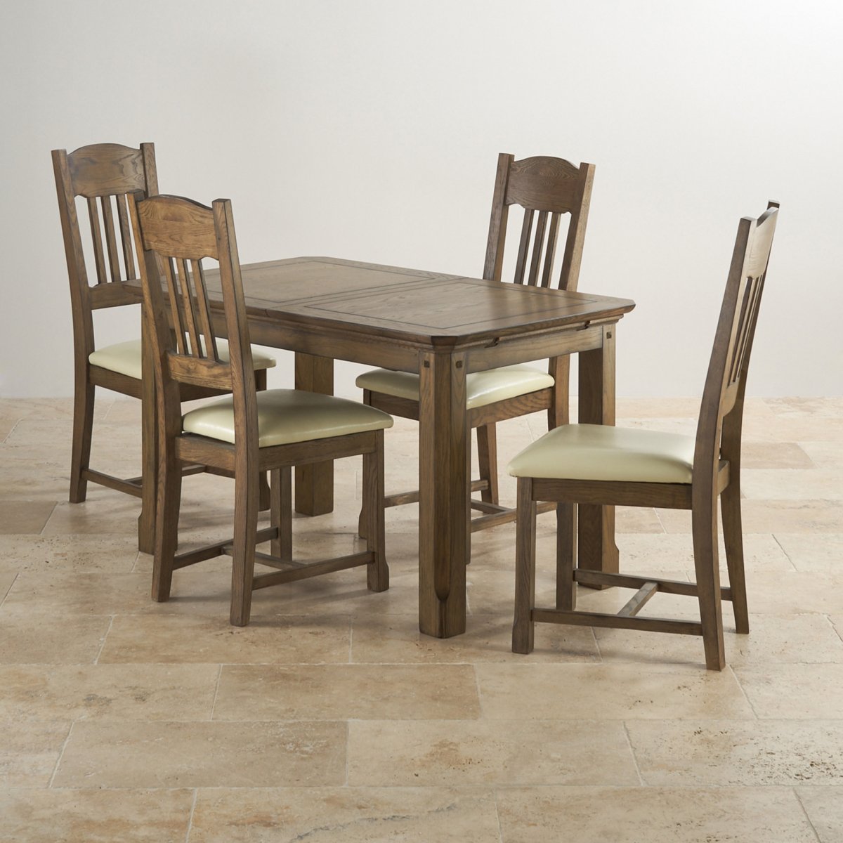Manor House Extending Dining Set in Oak: Table + 4 Chairs