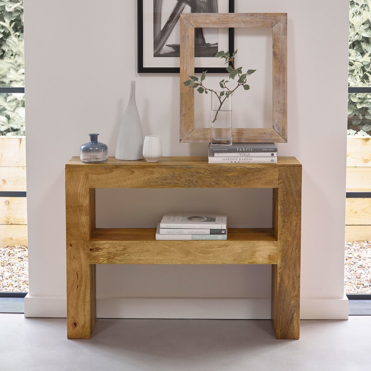 Mantis Light Console Table in Solid Mango Oak Furniture Land