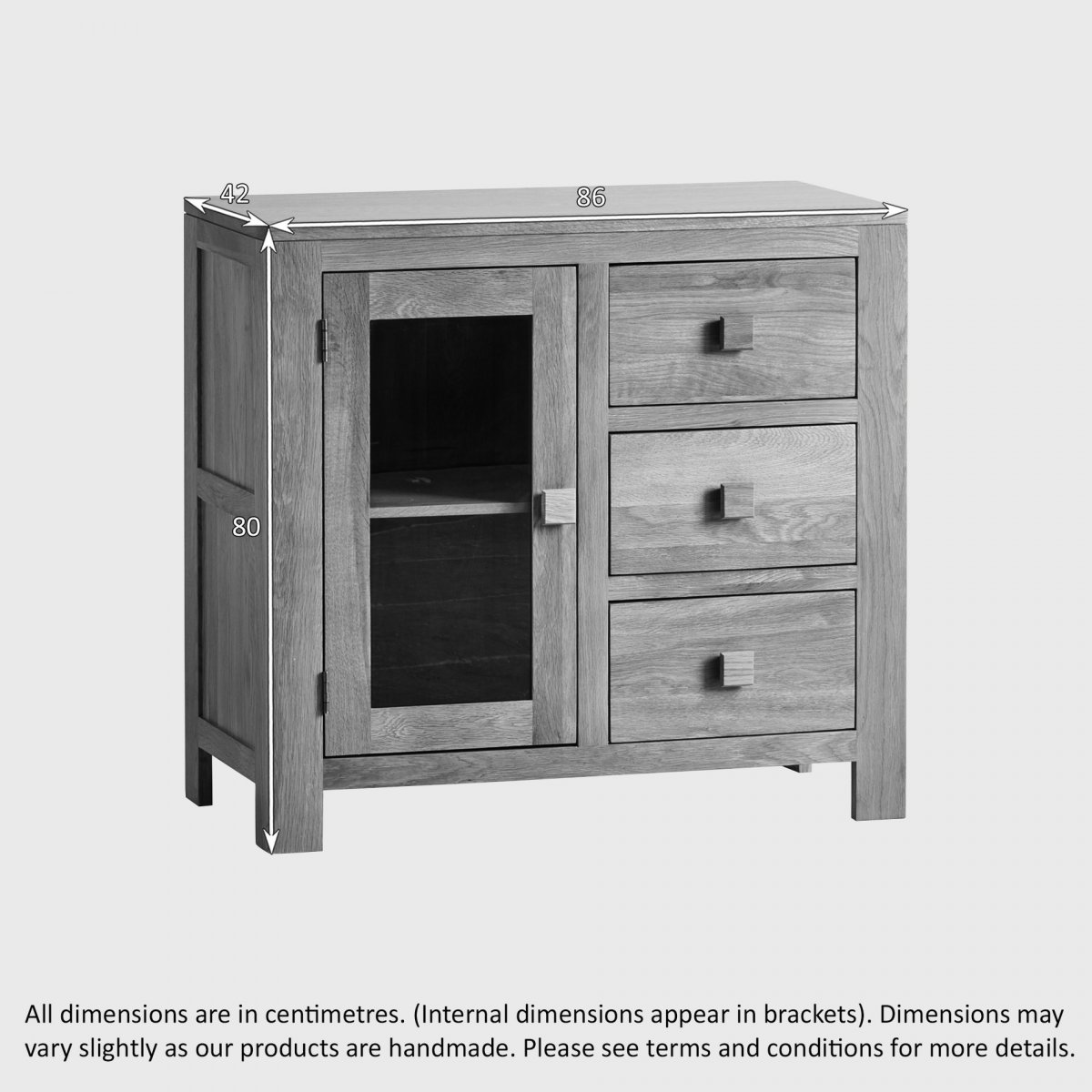 Oakdale Glazed Media with 3 Drawers Solid Oak