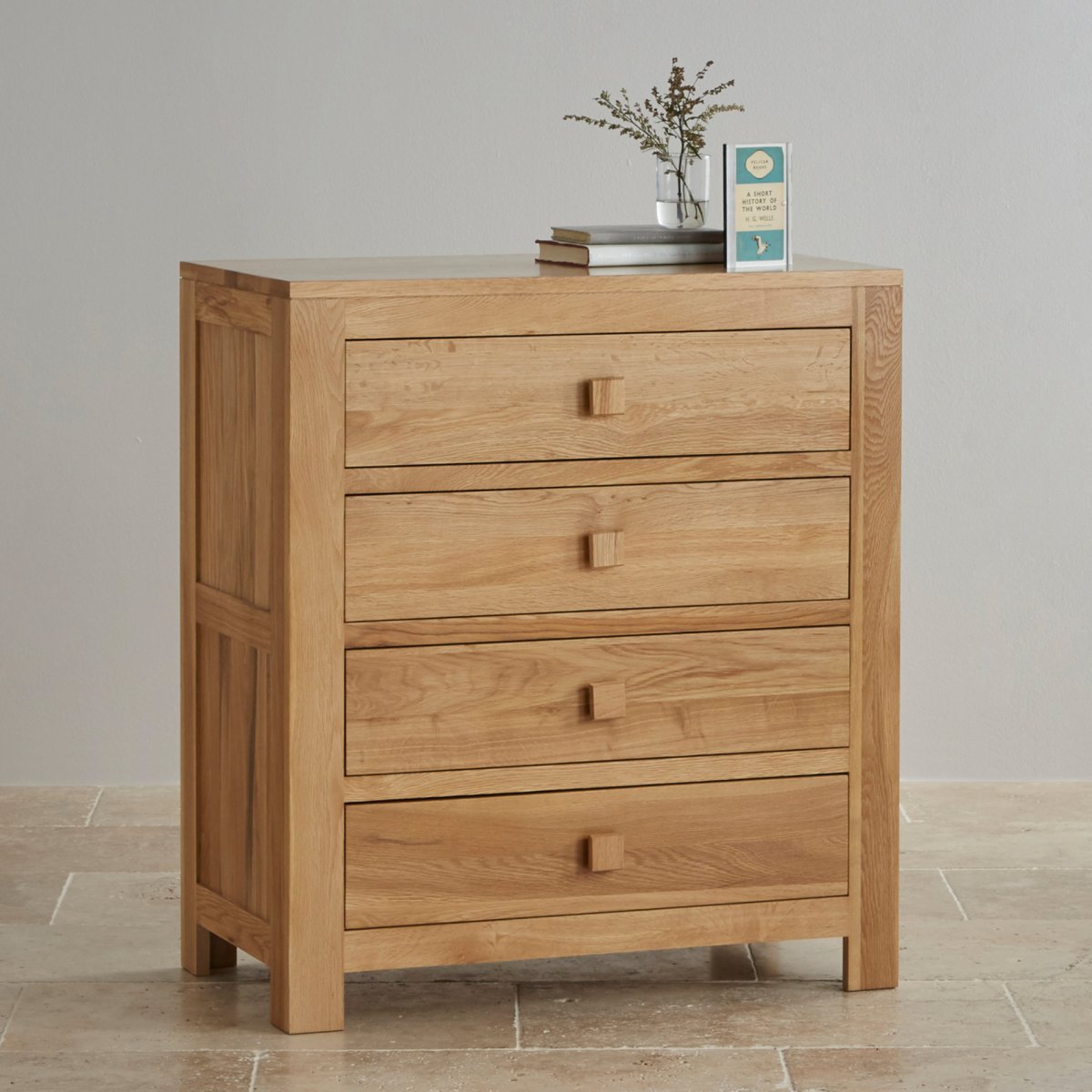 Oakdale 4 Drawer Chest in Natural Solid Oak Oak Furniture Land