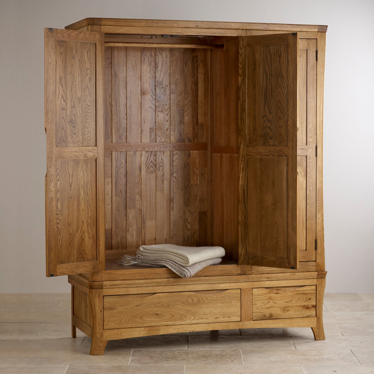 Orrick Rustic Solid Oak Triple Wardrobe Bedroom Furniture