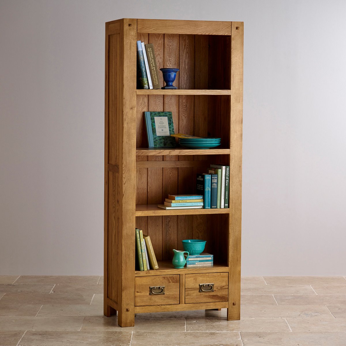 Quercus Tall Bookcase in Rustic Oak Oak Furniture Land