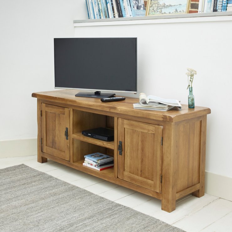 Original Rustic Wide Tv Cabinet In Solid Oak Oak Furniture Land
