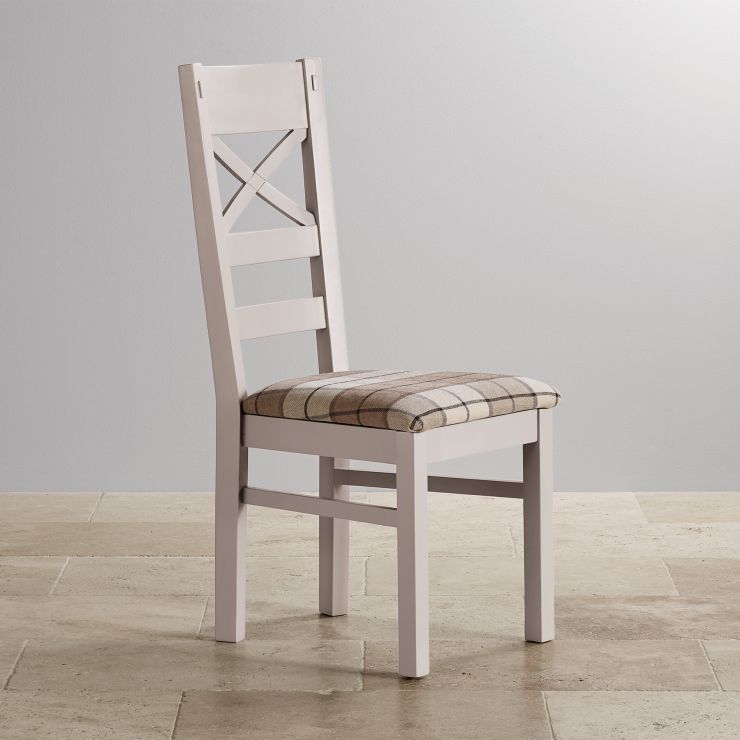 Shay Dining Table Set in Painted Oak + 6 Brown Check Chairs