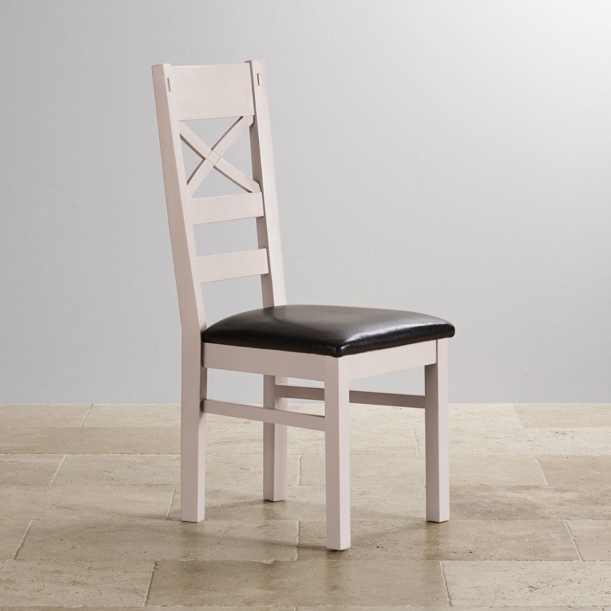 Shay Painted Rustic Oak Dining Chair in Black Leather