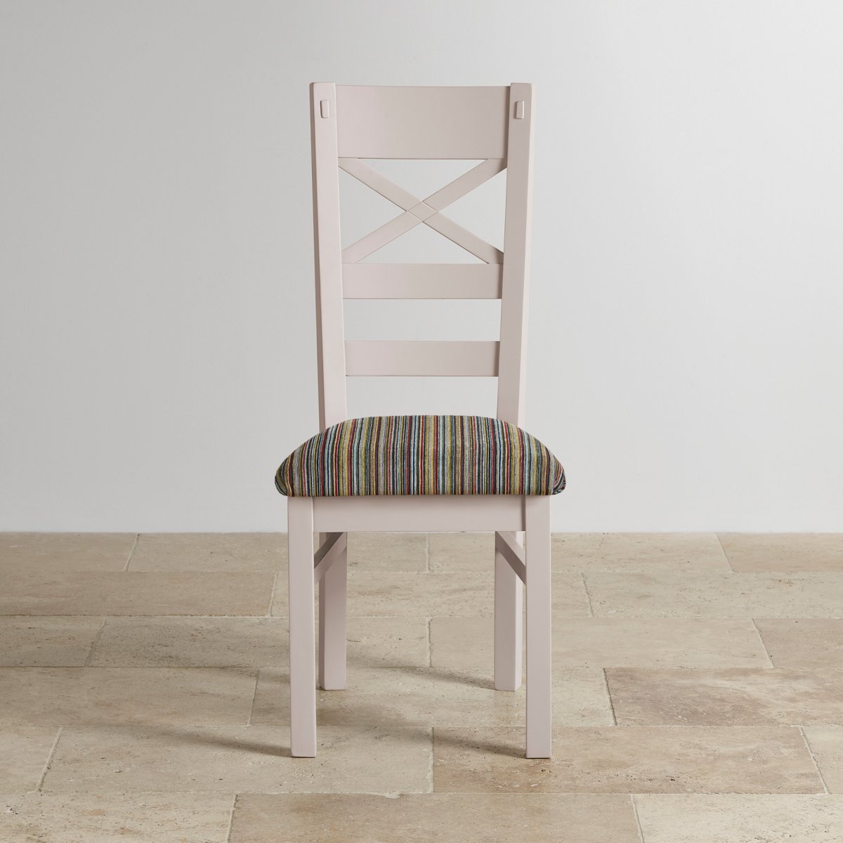 Shay Painted Rustic Oak Dining Chair in Multicoloured Fabric