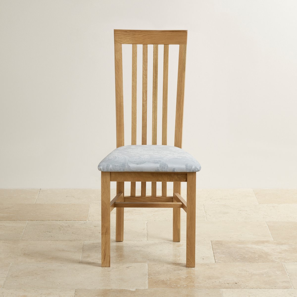 Slat Back Dining Chair in Natural Solid Oak Duck Egg Fabric