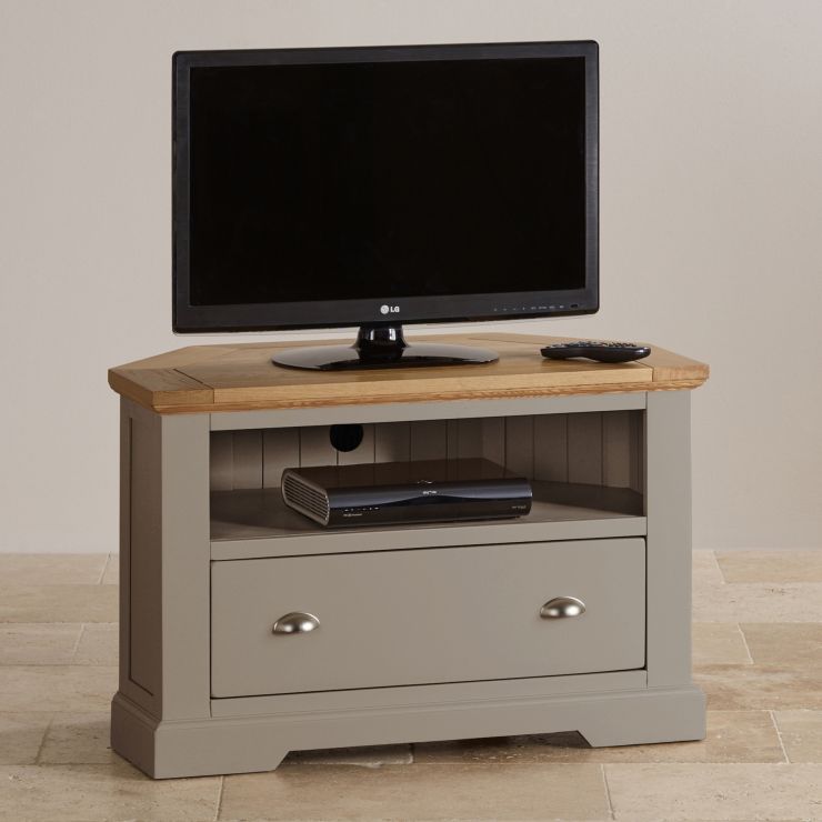 St Ives Grey Corner TV Unit with Brushed Oak Top