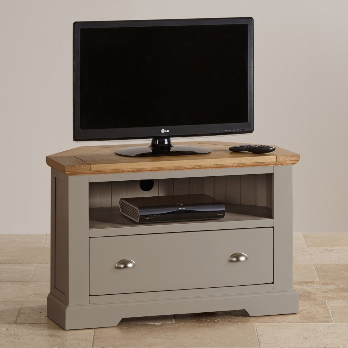 St Ives Grey Corner TV Unit with Brushed Oak Top