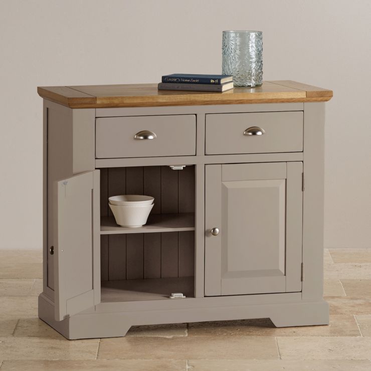 Natural oak and light grey painted small sideboard.
