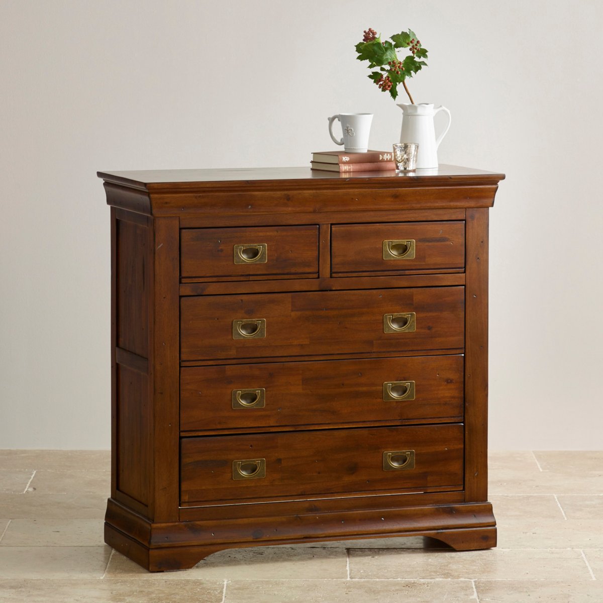 Victoria 3+2 Chest of Drawers in Acacia Oak Furniture Land