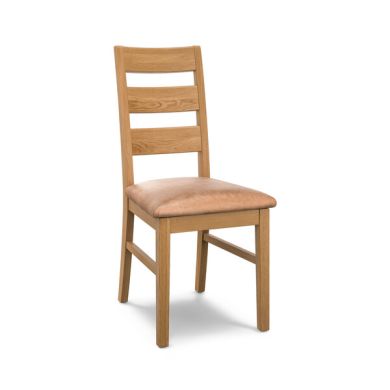 Linear Natural Oak Chair with Vintage Tan Leather Look Seat