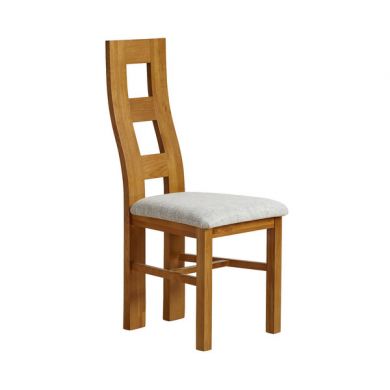 Wave Back Rustic Solid Oak and Grey Plain Fabric Dining Chair