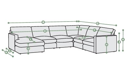 Marley 6 Seater Left Hand Corner Sofa with Chaise Dimensions
