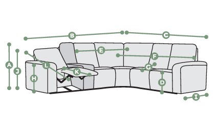 Juno Large Corner Recliner, Power Headrests & Wireless Charger Dimensions